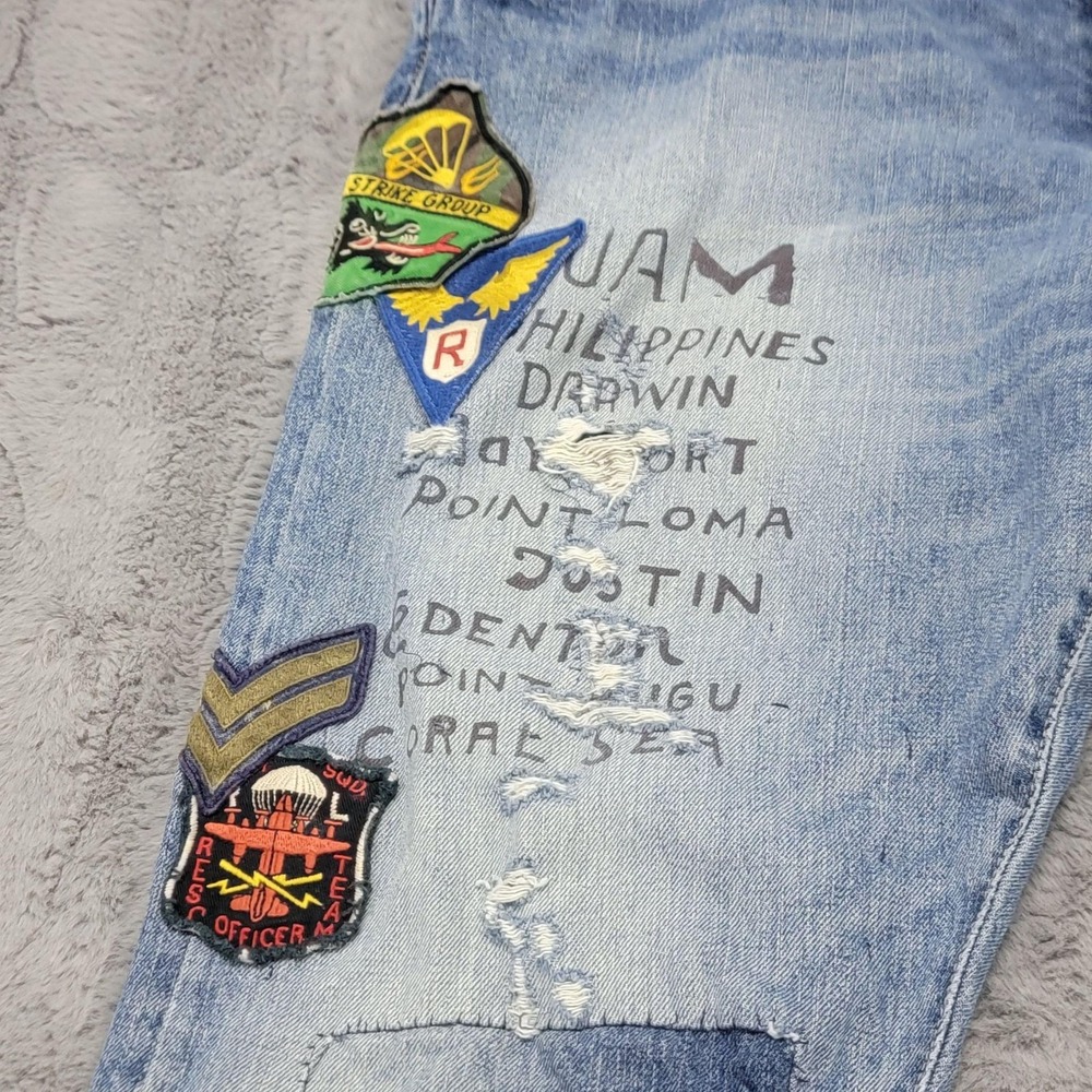Polo Ralph Lauren Jeans Mens 38x32 Military Tiger Patchwork Varick Slim Straight - Picture 3 of 16